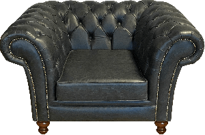 Chesterfield 1-zits fauteuil, afmeting 116 br x 92 dp, 1 zitkussen, houten onderstel